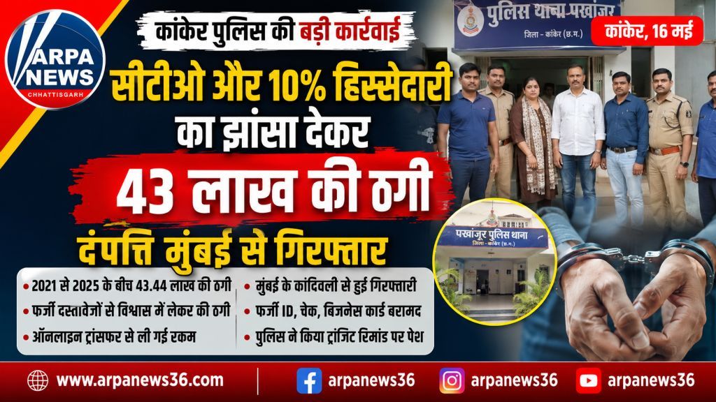 सीटीओ और हिस्सेदारी का झांसा देकर 43 लाख की ठगी, दंपत्ति गिरफ्तार