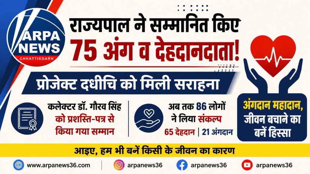 राज्यपाल ने ‘प्रोजेक्ट दधीचि’ को सराहा, 75 अंग-देहदान दानदाताओं का सम्मान