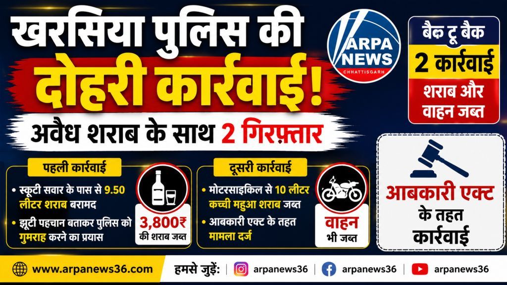 खरसिया पुलिस की दोहरी कार्रवाई, अवैध शराब के साथ दो गिरफ्तार