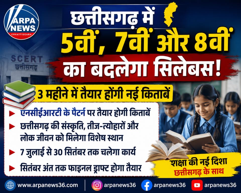 छत्तीसगढ़ में 5वीं, 7वीं और 8वीं का बदलेगा सिलेबस, नई किताबों की तैयारी शुरू