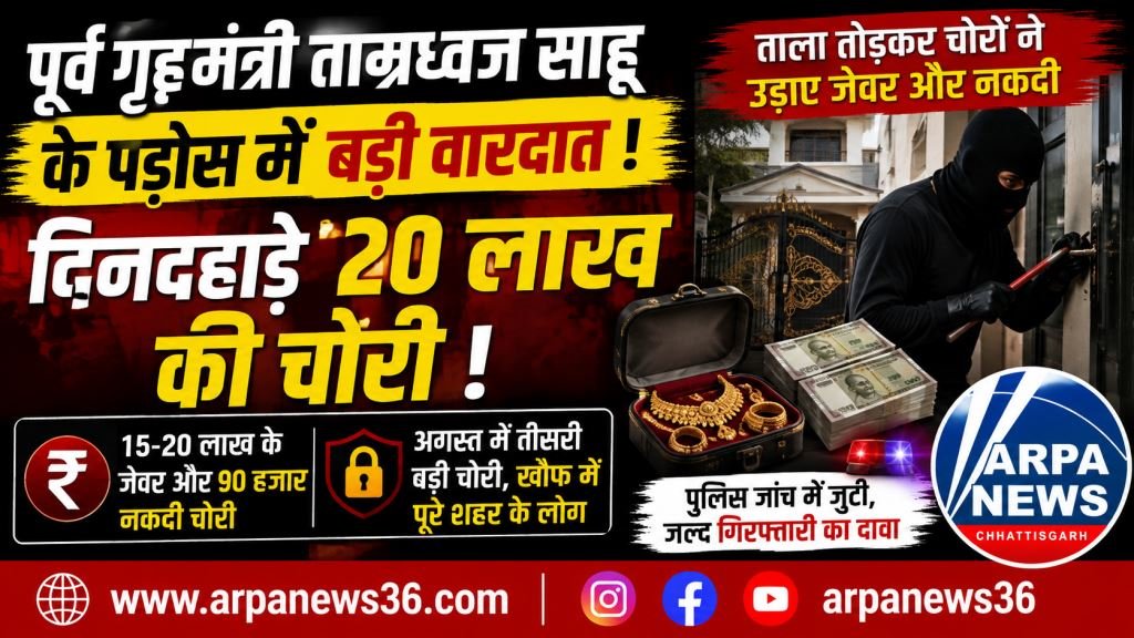 दुर्ग में दिनदहाड़े 20 लाख की चोरी, पूर्व गृहमंत्री के पड़ोस में वारदात